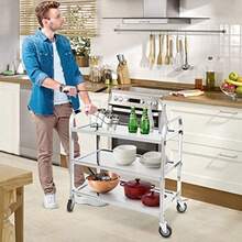 Carro utilitario Grande de Acero Inoxidable Carro de Servicio de Cocina con Ruedas de 3 Niveles Carro de Almacenamiento con Ruedas de Bloqueo para hoteles Restaurantecc - 854590cm - Ver 5