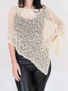 Women Sheer Knit Poncho Top Y2k See Through Shrug Crochet Mesh Cover Up Lightweight Asymmetrical Beach Shawl Cape Top - Màu Khaki - Xem 1
