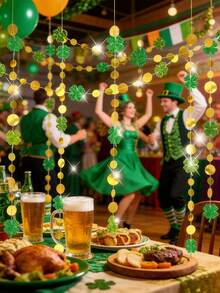 1/2/3/4件装 4米圣帕特里克节三叶草花环装饰 - 爱尔兰绿色悬挂装饰，适用于生日、帕特里克节派对、节日家居墙面装饰 - 彩色 - 查看 4