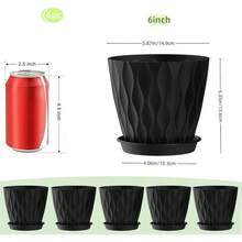 Inch Plant Pots 5 Pack, Flower Planters With Drainage Holes And Trays, Plastic Pots Indoor Outdoor Plants, White - 黑色 + 6英寸 - 查看 2