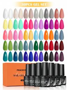 peacecolor 30 Colors Gel Nail Polish Set, Purple Green Yellow, Removable Semi-Permanent Multi-Color Nail Polish Set, Suitable For Nail Salon And Home Manicure, Women Nail Care Valentine's Day Gift Nails - 彩色 - 查看 1