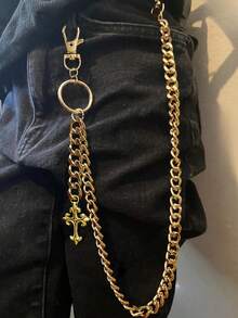 1pc Fashionable Cross Metal Hollow Pants Chain For Men, Suitable For Rock Parties, Gatherings, And Street Outfits