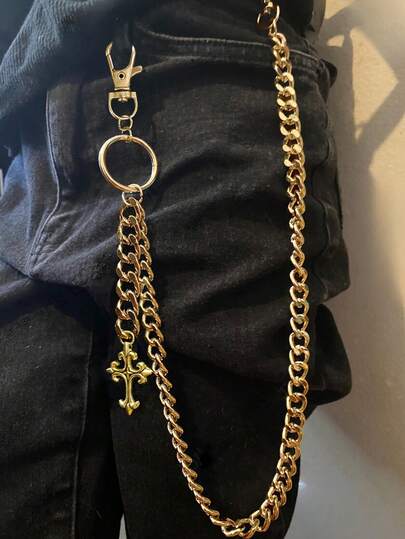 1pc Fashionable Cross Metal Hollow Pants Chain For Men, Suitable For Rock Parties, Gatherings, And Street Outfits