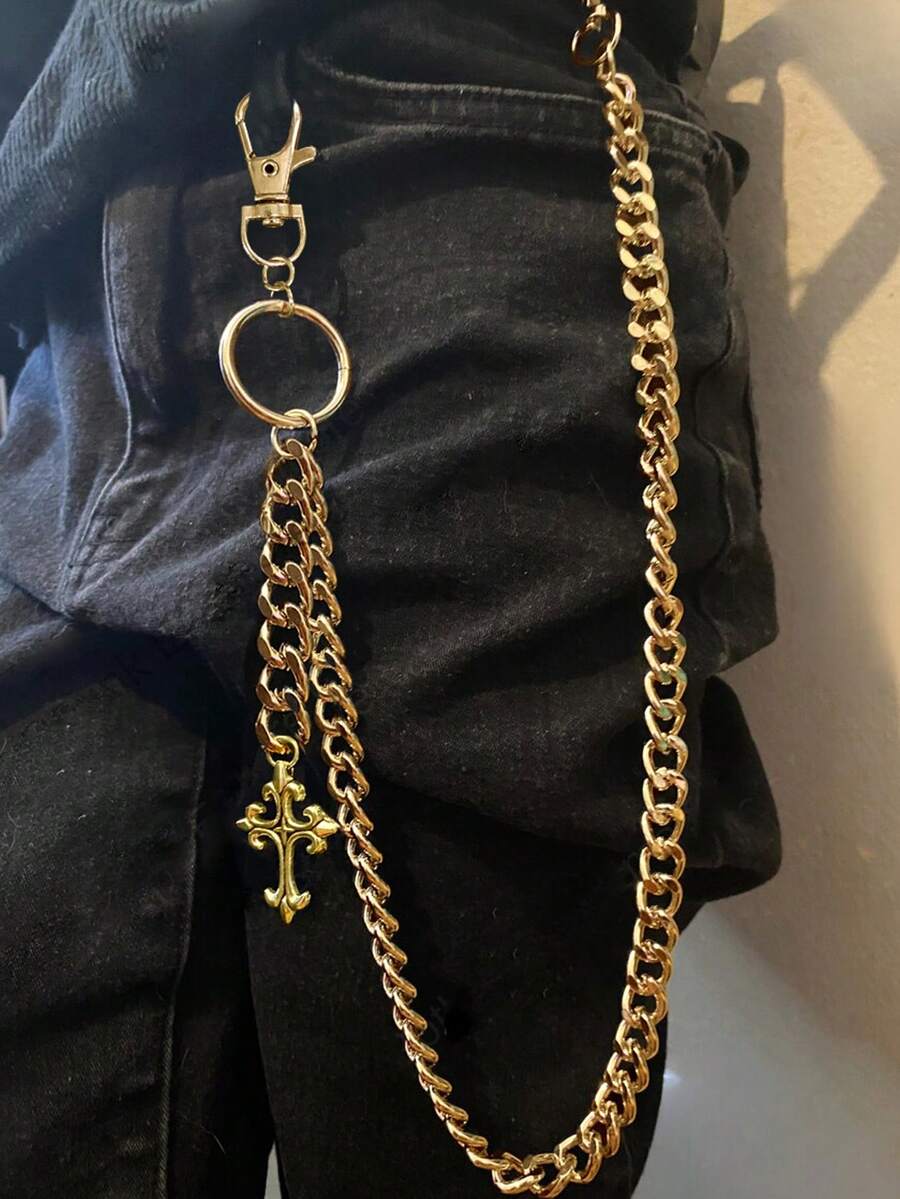1pc Fashionable Cross Metal Hollow Pants Chain For Men, Suitable For Rock Parties, Gatherings, And Street Outfits