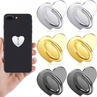6 Pcs Cell Phone Ring Holder, Heart Phone Charm Hook Adhesive Smartphone Finger Ring Stand Sticky Metal Loop Grip Cellphone Case Pad Tablet Accessories Compatible With IPhone, Android Phone, Gift For Birthday, Family, Friends For Movies, Videos And Gaming Gifts Birthday Movies Videos Gaming Amplifier Screen Extender Screen Magnifier