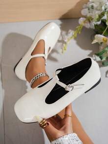 Women's Casual Versatile Shoes, New Design Round Toe Soft & Comfortable Slip-On Shoes With Strap Decor, Suitable For Commuting And Daily Wear - Beige - View 2