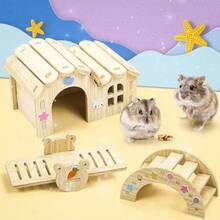 Wooden Hamster Swing Seesaw House, Small Villa Hideout Nest Toy For Hamsters, Gerbils, Parakeets, Pet Exercise Toy Set - Multicolor - View 9