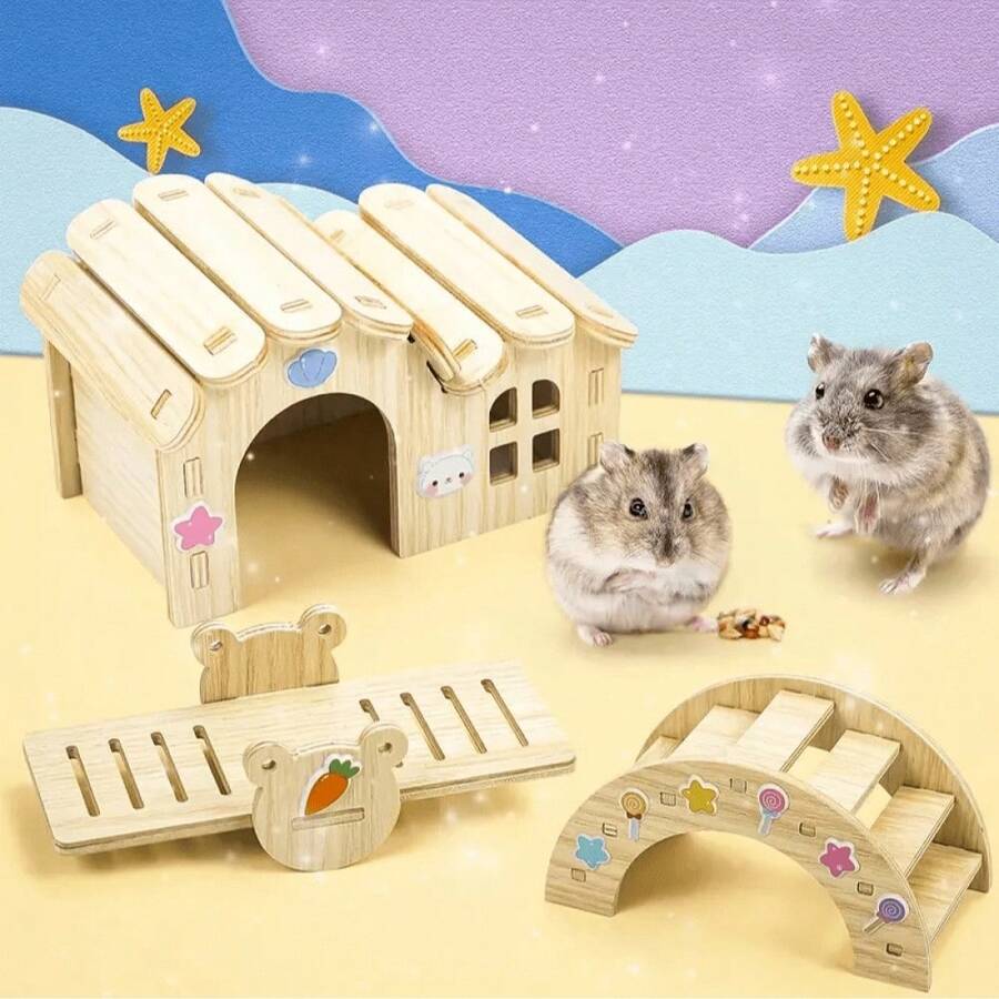 1pc Hamster Swing Seesaw Small House Solid Wood Hamster Bed Golden Hamster Small Villa Toy Supplies DIY Hamster Accessories Wooden Gerbil Hiding House And Canary Seesaw Pet Exercise Toy Set, Hamster Supplies, Hamster Cage Accessories, Room Decor, Home Decor, Pet Supplies, Cat Supplies, Halloween, Christmas, Autumn Decor, Pumpkin, Home Decor, Halloween Decor