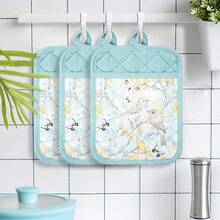 Pot Holders Set Of 3 Silicone Printing Non Slip Heat Resistant, Yarm-Dyed Hot Pads Cotton Home Kitchen CooFKing Barbecue Microwave Women Men Machine Washable BBQ Grilling. (Light Blue Potholders),LightBlue - LightBlue - 查看 7