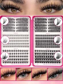 500/470/425pcs 6in1 Fake Lashes With Bond And Seal, Tweezers, Mascara Wands, Diy Different Eyes Makeup Beauty, Beginner Friendly Fake Eyelshes Extensions And Adhere Glue, Eyelash Brush Kit, Fluffy Thick Enlarge Your Eyes, Easy To Use, Portable Segmented Lashes Clusters, Large Capacity Eyelahes Book Suit For Creat Daily/Manga/Cospaly/Classic/Cat Eyes/Fox Eyes/Soft Girl/Light/Heavy Eyes Makeup, - Nhiều màu - Xem 16