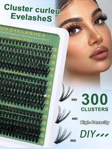 300pcs Eyelash Extensions, D Curl 9-16mm Mixed Length DIY Lash Extensions, 30P+40P+50P, Fluffy Segmented Lash Extensions, Natural Cluster Lash Extensions, Mixed Length Lash Extensions, Faux Mink Segmented Lash Extensions - D - View 7