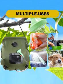 1个5加仑/20升便携式露营淋浴袋 | 可拆卸软管，方便携带 | 带开关淋浴喷头 | 旅行淋浴 | 适用于海滩、徒步旅行、露营、户外活动的便携式淋浴 - 彩色 - 查看 4