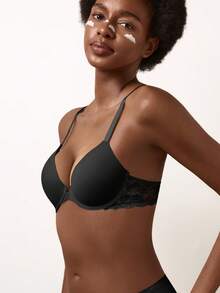 Women's Lace Backless Bra - Front Closure Design, Floral Lace Decor At Back, Comfortable Support, Easy On/Off, Fashionable Backless - Black - View 7