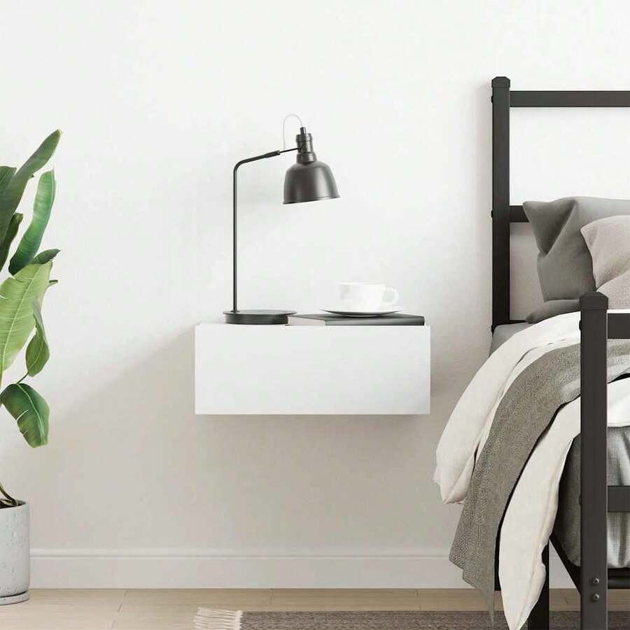 vidaXL Mesa de cabecera flotante blanca 40x30x15 cm madera de ingeniería - Blanco - Ver 1