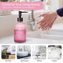 Topsky Stripe Glass Soap Dispenser With Black Plastic Pump, 400ml Liquid Hand Soap Dispenser, Rustproof Pump For Kitchen & Bathroom, Great For Lotions, Essential Oil, Liquid Soaps-Pink - Pink - View 7