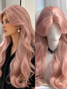 26英寸红/粉/绿合成额蕾丝大波浪假发，女士长款自然合成假发，日常角色扮演耐热流行波浪洛丽塔假发，带刘海合成假发，适合女性，时尚浓密卷发假发，适合派对、圣诞节和圣帕特里克节 - 彩色 - 查看 15