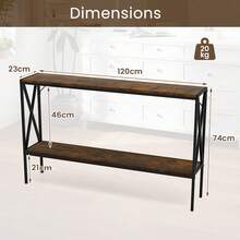 COSTWAY Industrial Console Table, 2-Tier Narrow Sofa Table Behind Couch With Open Storage Shelf, Metal Frame, 120 CM Entrance Table For Entryway, Hallway, Living Room, Foyer, Corridor, Rustic Brown - Brown - View 5