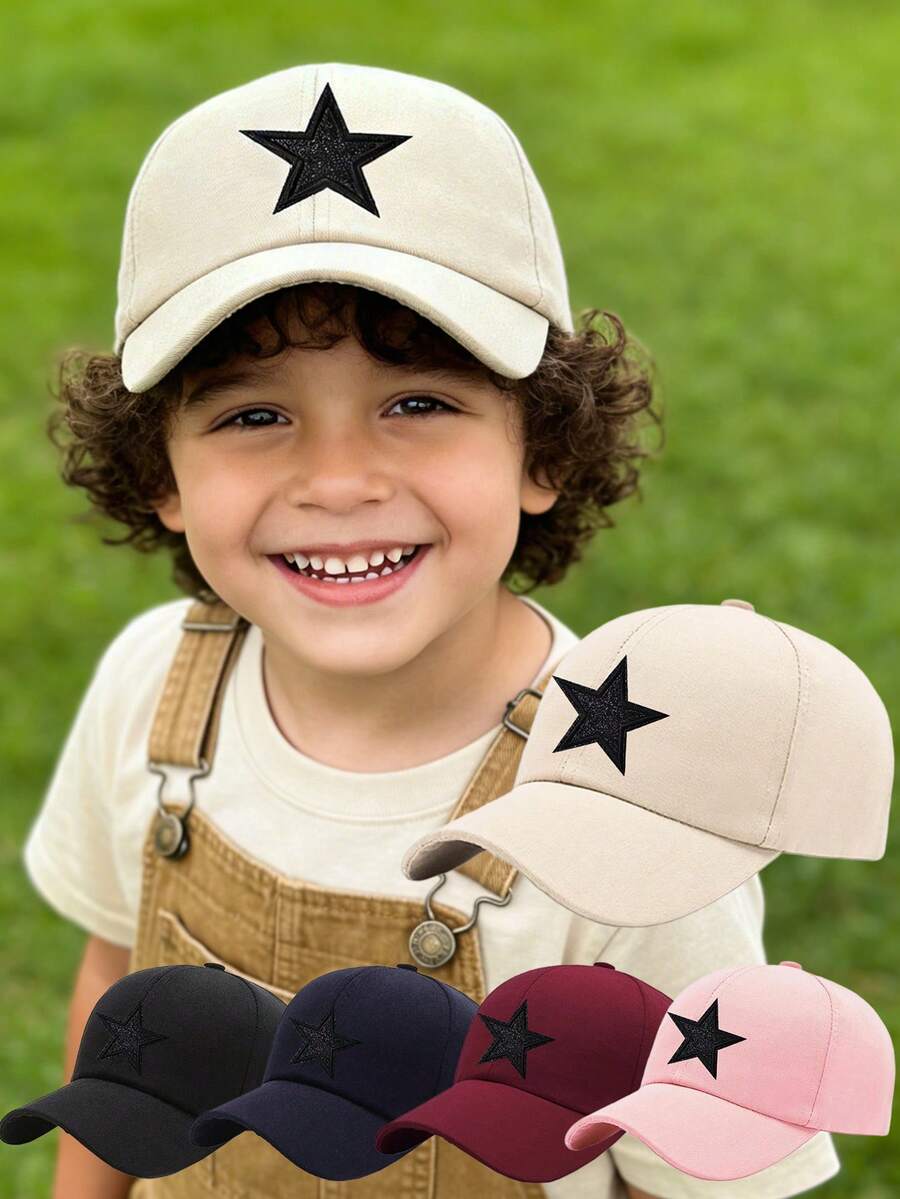 1PC Kids Personalized Baseball Cap, Children Breathable Snapback Hat With Black Star, Adjustable Baseball Cap Sunscreen Hat, Unisex Outdoor Sport Cap For Boys Girls - Multicolor - View 1