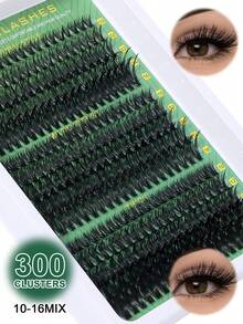 300pcs Eyelash Extensions, D Curl 9-16mm Mixed Length DIY Lash Extensions, 30P+40P+50P, Fluffy Segmented Lash Extensions, Natural Cluster Lash Extensions, Mixed Length Lash Extensions, Faux Mink Segmented Lash Extensions - D - View 2