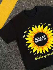 Men's & Women's Dollar General Sunflower Graphic-Shirt - Black With Vibrant Yellow Sunflower Design -% Cotton Regular Fit Casual Summer Tee - Breathable & Soft Casual Attire, Comfortable Fit Shirt EQTB - 黑色 - 查看 4