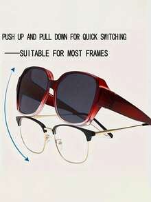1 pieza Nuevas gafas de moda con clip para gafas graduadas, para mujer para conducir, vacaciones en la playa, al aire libre, viajes, estilo casual con montura cuadrada grande para salir, volver al colegio - Multicolor - Ver 8