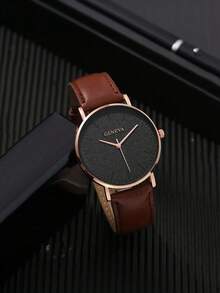 Set de 4 en 1: Reloj de cuarzo minimalista de esfera marrón para hombre, billetera de lujo, bolígrafo y llavero, adecuado para fiestas, viajes, uso en la oficina y días festivos como Acción de Gracias, Carnaval, Vuelta al cole, San Valentín, Año Nuevo 2026 - Mejor regalo para hombres/padres - Multicolor - Ver 5