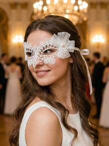 1pc Women's Solid Color Lace Masquerade Party Sexy Vintage Half Face Mask, Floral Pattern Eye Mask, Suitable For All Seasons, Valentine's Day Costume - Multicolor - View 4