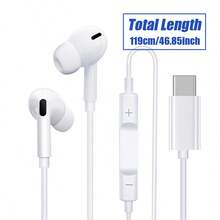 Wired In-Ear Headphones With Type-C Interface, High-Resolution Audio Quality, High-Definition Microphone, Immersive Bass, Universal Earbuds With Volume Control. Compatible With IPhone 16/15, IPad, Vivo, OPPO, OnePlus And Other Smartphones.