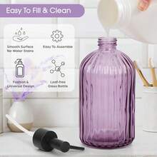 Topsky Stripe Glass Soap Dispenser With Black Plastic Pump, 400ml Liquid Hand Soap Dispenser, Rustproof Pump For Kitchen & Bathroom, Great For Lotions, Essential Oil, Liquid Soaps-Purple - 紫色的 - 查看 3