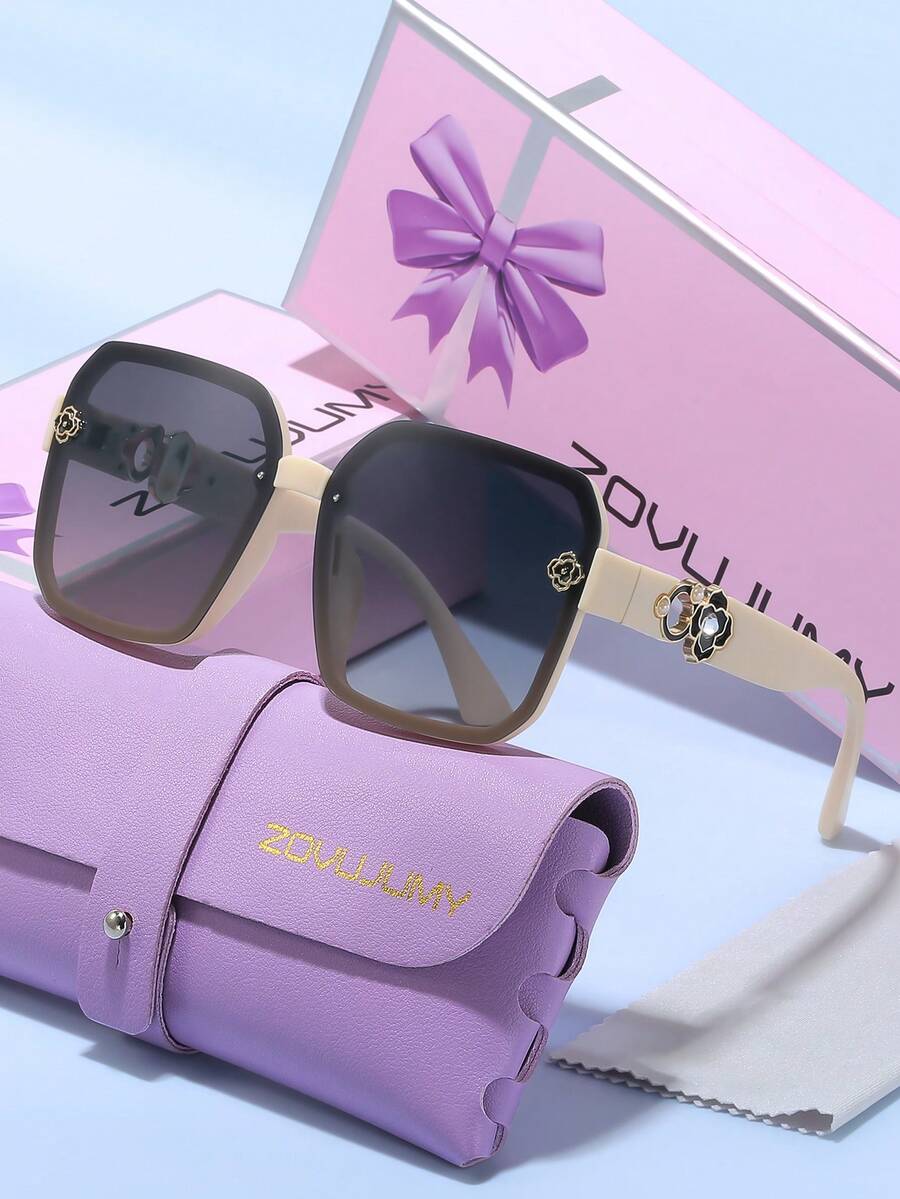 ZOVUJUMY Hexagon Oversized Fashion Decorative Glasses With Floral Rhinestone Embellishment, Vintage Sweet Luxe Style, Large Frame To Slim Face, Purple Butterfly Gift Box, Retro Chic, Perfect For Dates And Outings - Multicolor - View 1