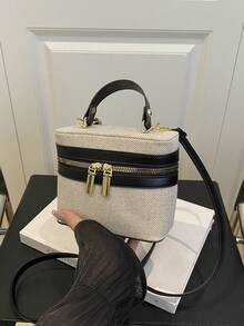 复古简约撞色小方盒手提包/单肩包 女士 - 黑色 - 查看 9