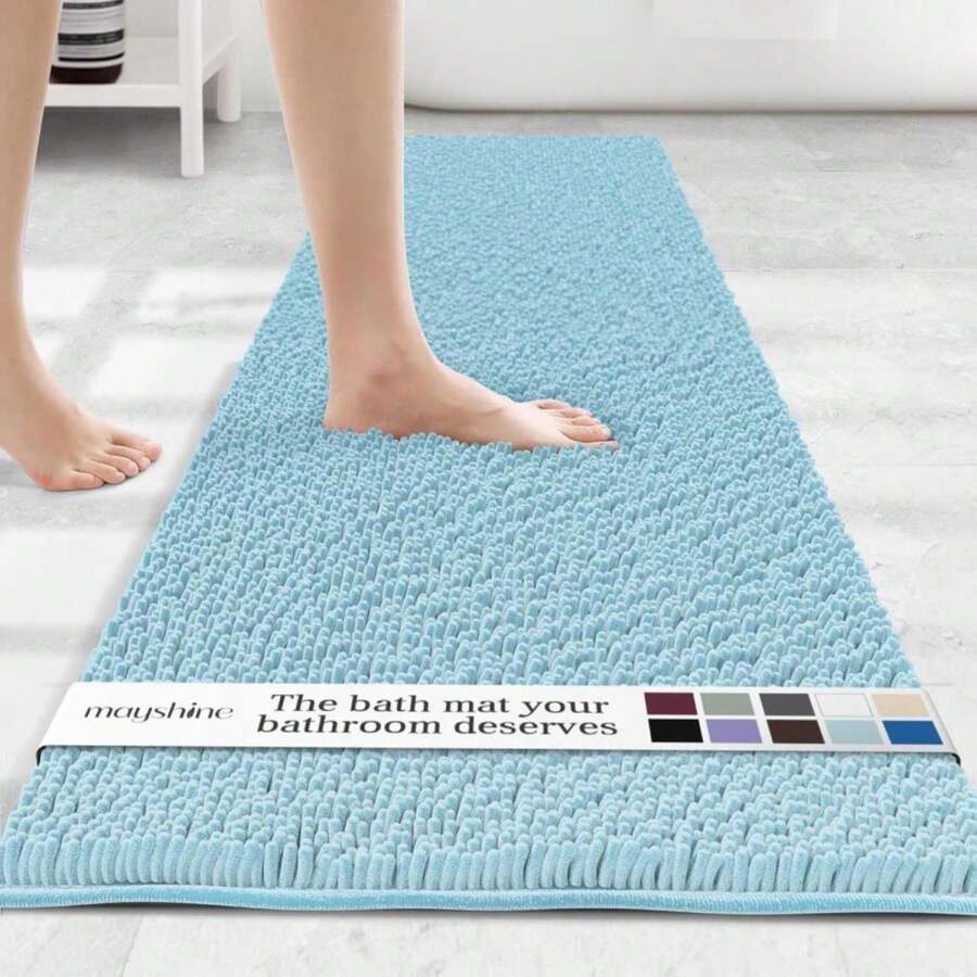 MAYSHINE Plush Shaggy Chenille Bath Mat | Extra Soft, Super Absorbent, Non-Slip Bathroom Rug | Fluffy Microfiber, Area Rug Sets For Bathroom Floor, Kitchen, Living Room | 71"X31" | Spa Blue - MàuL - Xem 1