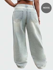 Vintage Retro Short Straight Leg Jeans; Non-Stretch Extra Long Straight Leg Jeans, Casual Design With Pockets And Zipper Fly, Suitable For Everyday Wear - Light Wash - View 2
