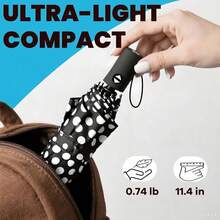 Windproof Travel Compact Umbrella-Automatic Umbrellas For Rain- Folding Umbrella, Travel Compact Umbrella.(Black Polka Dots),42Inch-1Pack,BlackPolkaDotes - 黑色波點 - 查看 3