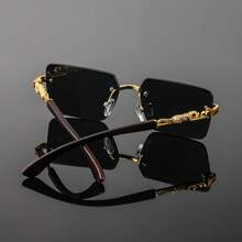 1 Pair Men's Metal Square Frameless Vintage Casual Elegant High-End Fashionable Glasses - 濃金雙灰木紋腳 - 查看 8