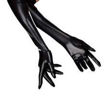 1 par de guantes largos de mujer de cuero sintético sexy, guantes ajustados negros, adecuados para disfraces de Halloween, actuaciones de pole dance en verano - color sólido - Ver 2