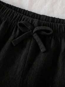 2 Stück Baby Mädchen gestreiftes Schleifendekor Top und schwarze Spitzenbesatz Shorts Set, Frühling/Sommer - Schwarz und Weiss - Übersicht 10