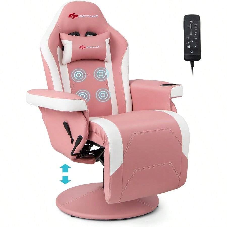 ccPOWERSTONE - Silla reclinable ajustable para juegos de masaje con soporte para tazas reposapiés sofá sala de estar sala de cine en casa con bolsa lateral color rosann - Rosado - Ver 1