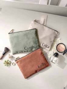 Customizable Makeup Bag With Name, Personalized Makeup Bag With Unique Design, Storage Pouch, Fashionable Minimalist Monogram Lightweight Cosmetic Bag - Multicolor - View 5