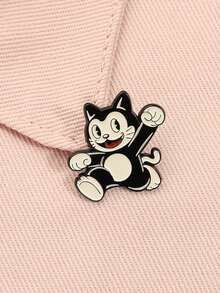 1PC Black White Cat Enamel Pins Custom Cartoon Brooches Lapel Badges Vintage Anime Inspired Animal Jewelry Gift For Friends