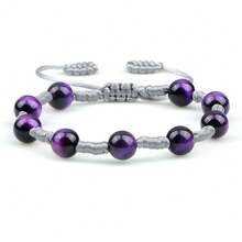 1 pieza Pulsera de cuentas de ojo de tigre púrpura hecha a mano con cuerda trenzada y nudo, pulsera ajustable de encanto para mujer y pareja, regalo de joyería - tigre morado - Ver 12