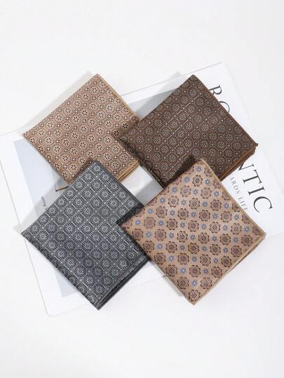 1pc Men's Fashion Casual Floral Plaid Pocket Square Handkerchief, Versatile Suit Accessory For Party, Banquet, Daily Wear