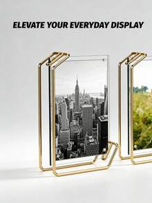 1 Gold Acrylic Photo Frame 4x6 5x7 6x8 - Double-Sided Metal Stand For Desk & Office - L-shaped Photo Frame - View 1