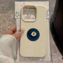 1pc Minimalist White Leather Texture Deep Blue Billiard Ball Number 2 Pattern Phone Case, Suitable For IPhone 16 Pro Max, 17/16/15/14 Plus, 13/12/11, Air, Series - Multicolor - View 2