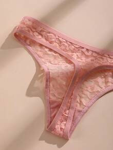 4 PCS Women's Sexy Thong Lace Leopard Panties Low Waist Seamless Lingerie - Multicolor - View 8