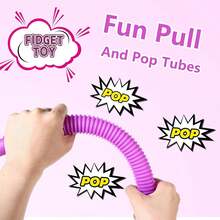 8 Pack Pull & Pop Tube Sensory Fidget Toy For Kids And Adults, Colorful Heavy-Duty Pop Tubes For Construction And Building - Sensory Educational Toys For Stress, Autism, ADHD And Anxiety - 彩色 - 查看 6