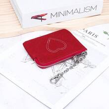 Suede Leather Women's Coin Purse Autumn And Winter New Card ID Storage Bag Genuine Leather Zipper Small Wallet For Women - Brown - View 7