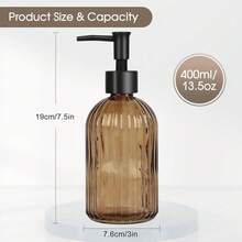 Stripe-Patterened Glass Soap Dispenser With Black Plastic Pump, 400ml Liquid Hand Soap Dispenser, Rustproof Pump For Kitchen & Bathroom, Great For Lotions, Essential Oil, Liquid Soaps-Amber - 條紋琥珀色 - 查看 5
