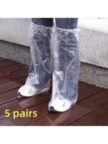 5 Packs Outdoor Wear-Resistant Isolation Foot Covers Waterproof Anti-Slip Thickened High-Cut Disposable Rain Boots - Clear - View 7