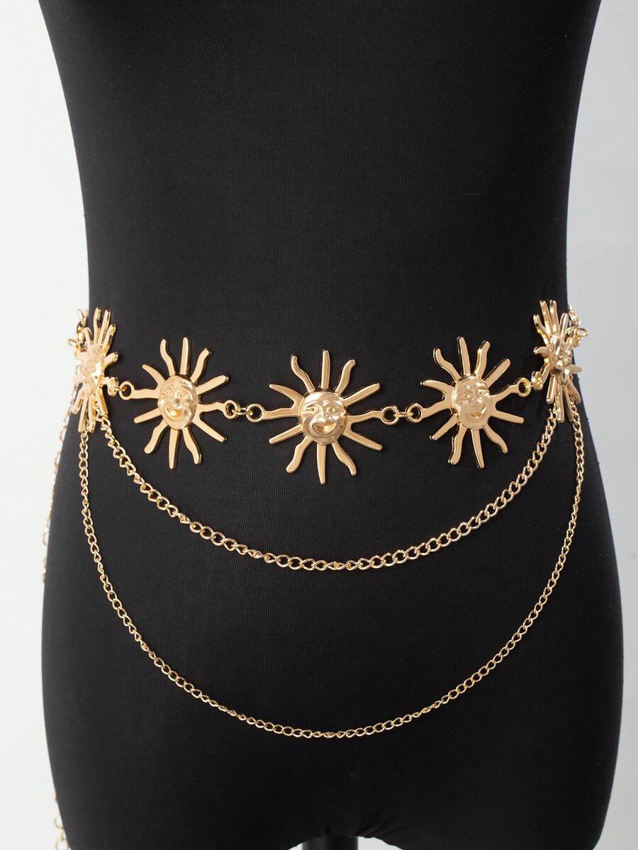 1pc Vintage Minimalist Bohemian Exotic Mysterious Sun Tassel Body Chain - Yellow - View 1